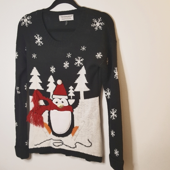 Ugly Christmas Sweater Tiara International Penguin Small - Picture 1 of 11